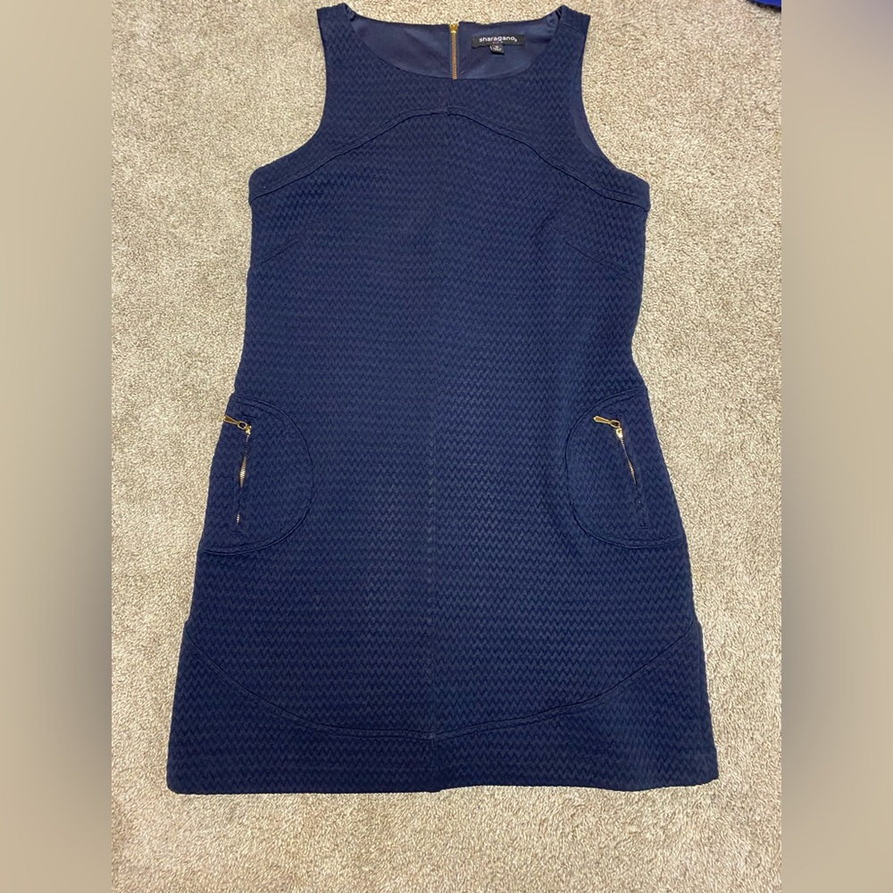 Sharagano Navy Dress with Gold Accents